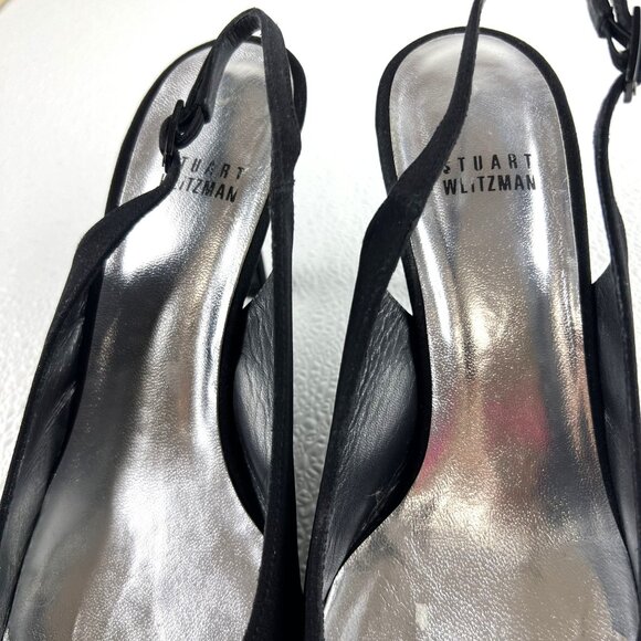 Stuart Weitzman Classic Chic Preppy Black Slingback Heels Embellished Toe 9.5 M - Picture 12 of 13